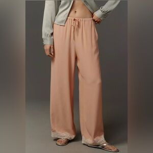 Anthropologie Lace-Trim Silky Pull-On Pant Salmon Color Excellent Condition Sz S